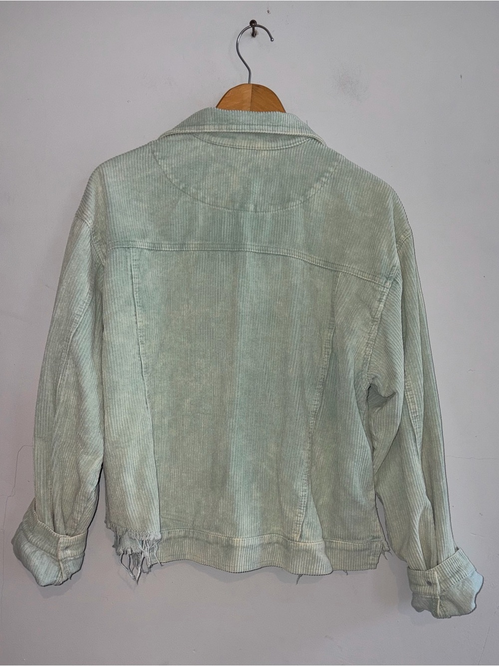 POL Corduroy Button Up Trucker Jacket Light Green Raw Hem Sz L - Picture 3 of 8